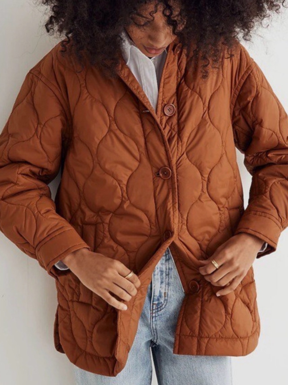 Madewell AirPuff Quilted Shirt Jacket Rust Copper M